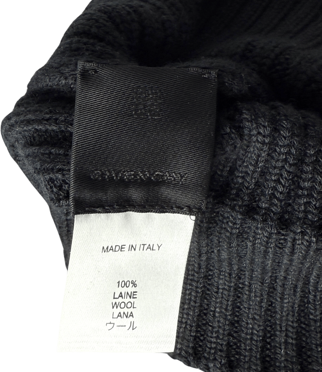 Givenchy Givenchy Logo-Patch-Strickmütze aus Wolle Schwarz / neuwertig Zwart