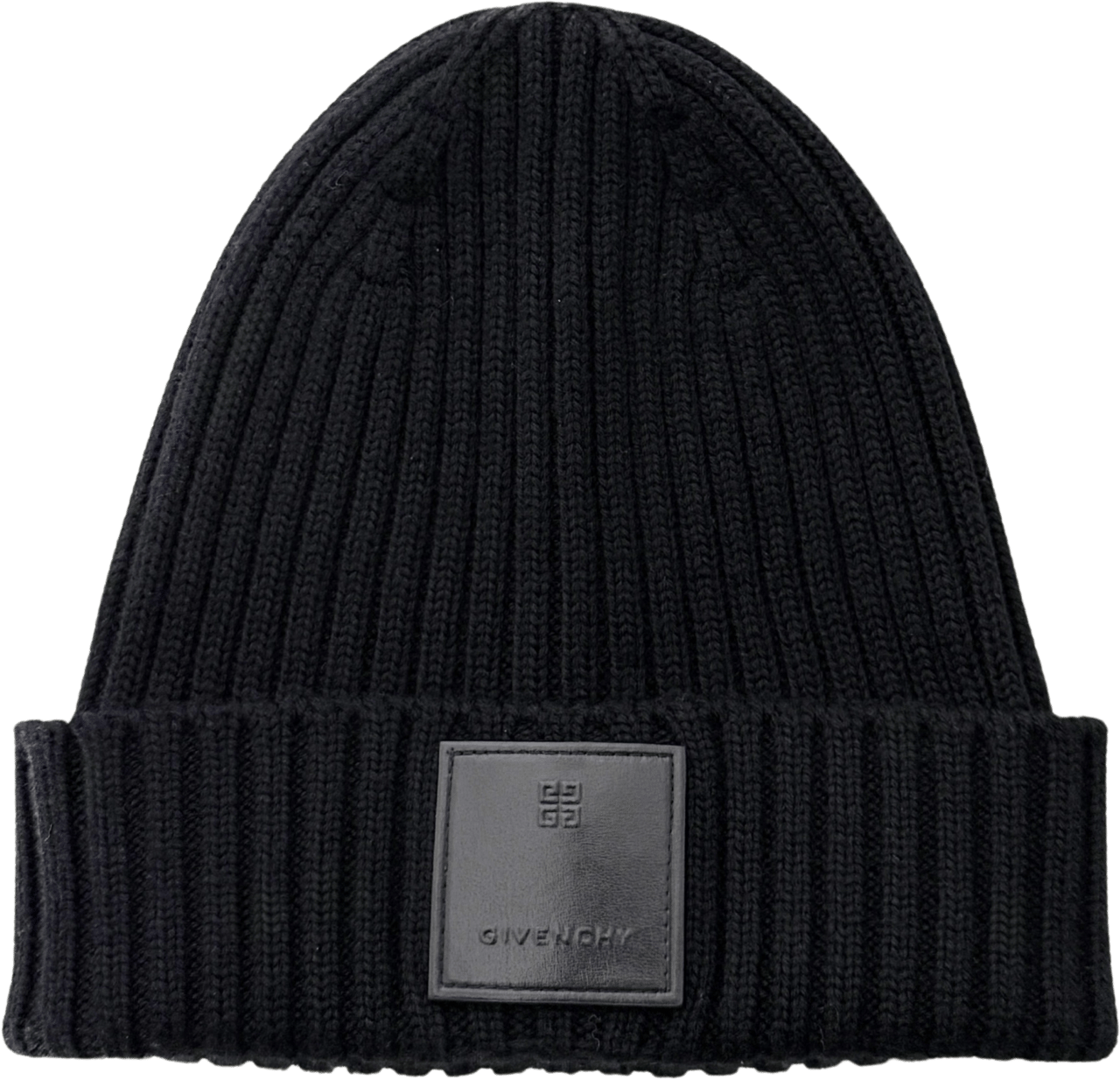 Givenchy Givenchy Logo-Patch-Strickmütze aus Wolle Schwarz / neuwertig Zwart