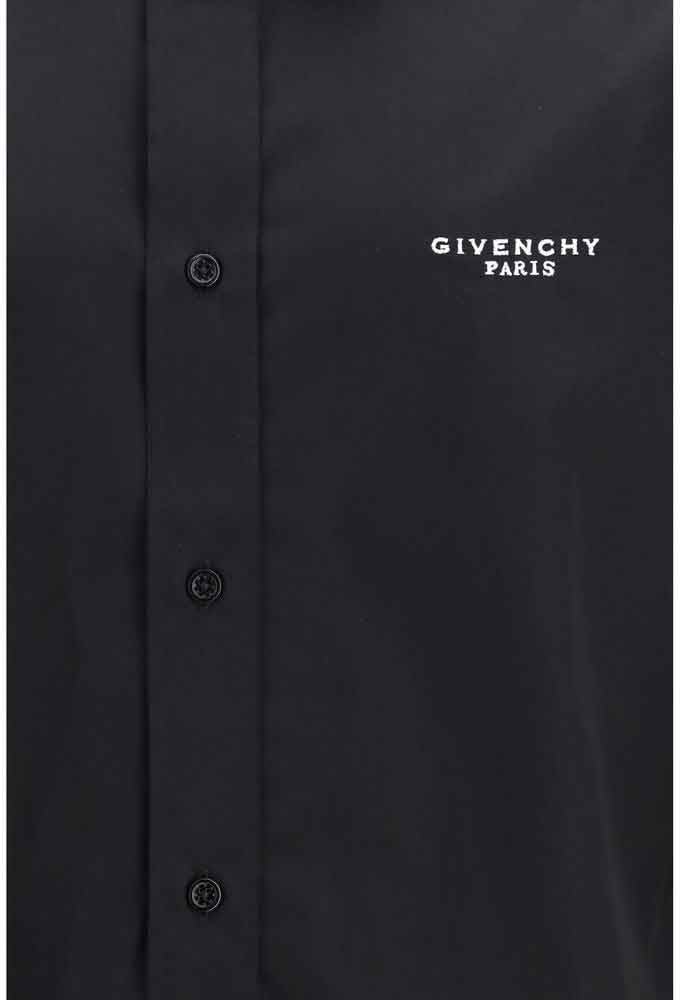 Givenchy Black Long Sleeve Button-Up Pointed Collar Shirt Zwart