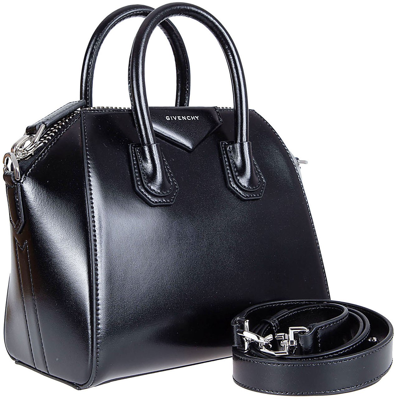 Givenchy Structured Calf Leather Handbag with Adjustable Shoulder Strap Zwart