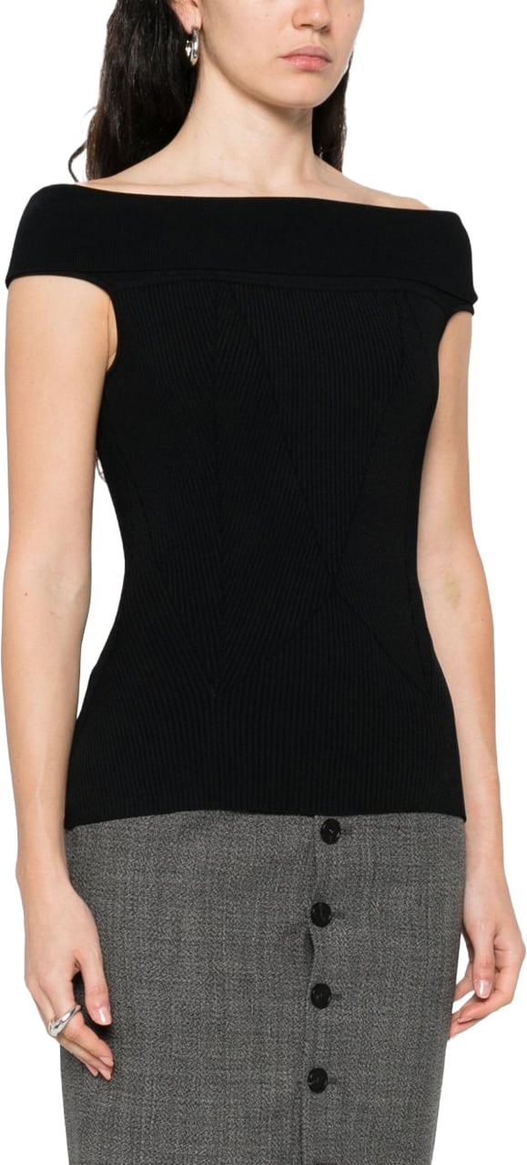 Givenchy Fitted Off-Shoulder Ribbed Texture Top Zwart