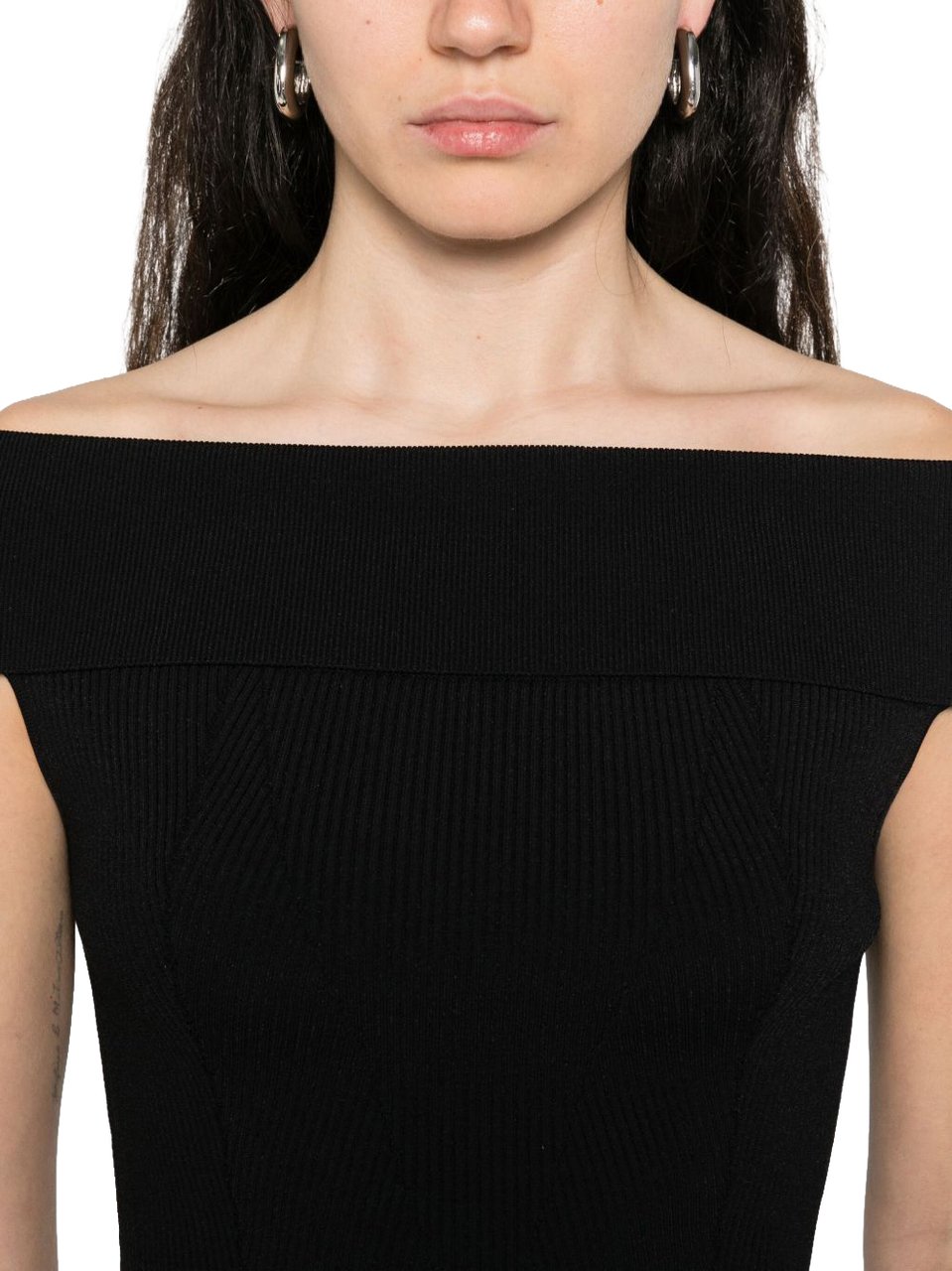 Givenchy Fitted Off-Shoulder Ribbed Texture Top Zwart