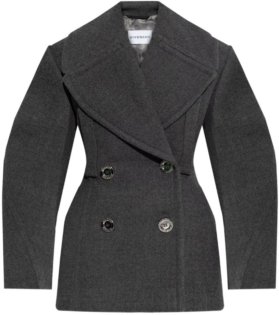 Givenchy Short Grey Coat with Exaggerated Puffed Sleeves Zwart