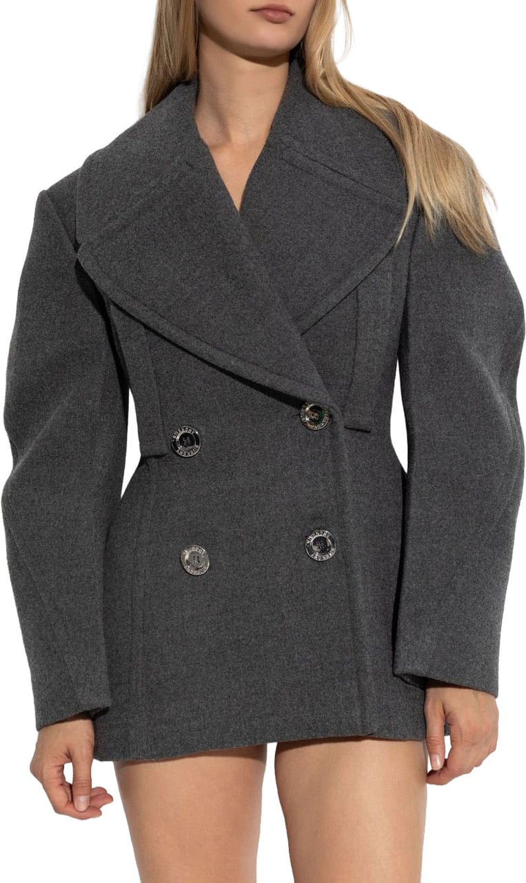 Givenchy Short Grey Coat with Exaggerated Puffed Sleeves Zwart