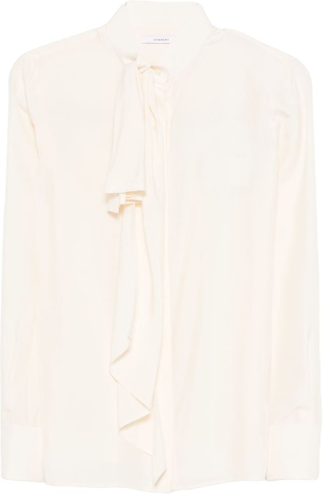 Givenchy Draped Tie Neck Top In Silk Neutraal