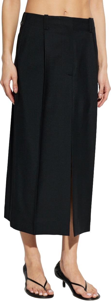 Givenchy Black Silk And Nylon Midi Skirt Zwart
