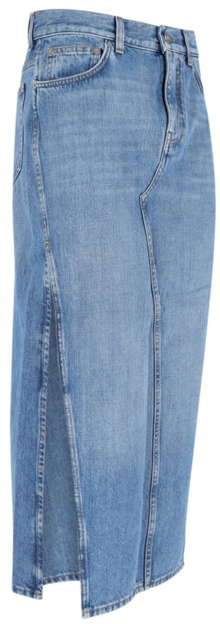 Givenchy Side Slit Midi Denim Skirt With Logo Patch Blauw