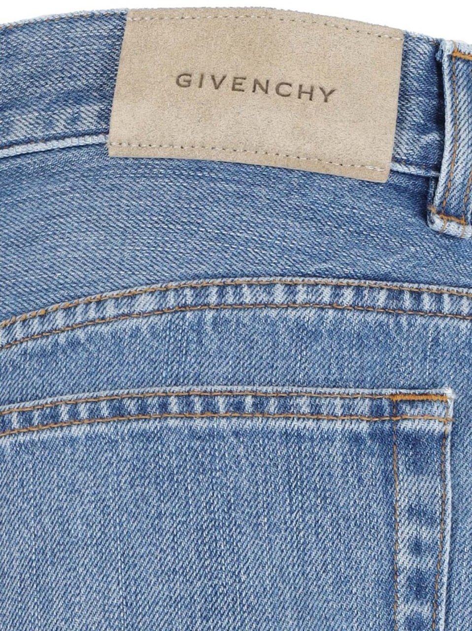Givenchy Side Slit Midi Denim Skirt With Logo Patch Blauw