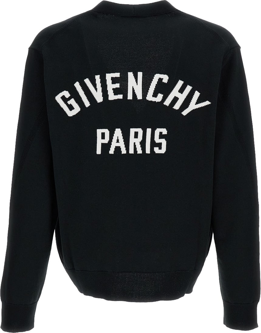 Givenchy Contrast Intarsia V-Neck Long-Sleeved Cardigan with Couture Seams Zwart