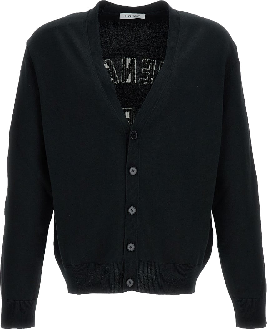 Givenchy Contrast Intarsia V-Neck Long-Sleeved Cardigan with Couture Seams Zwart