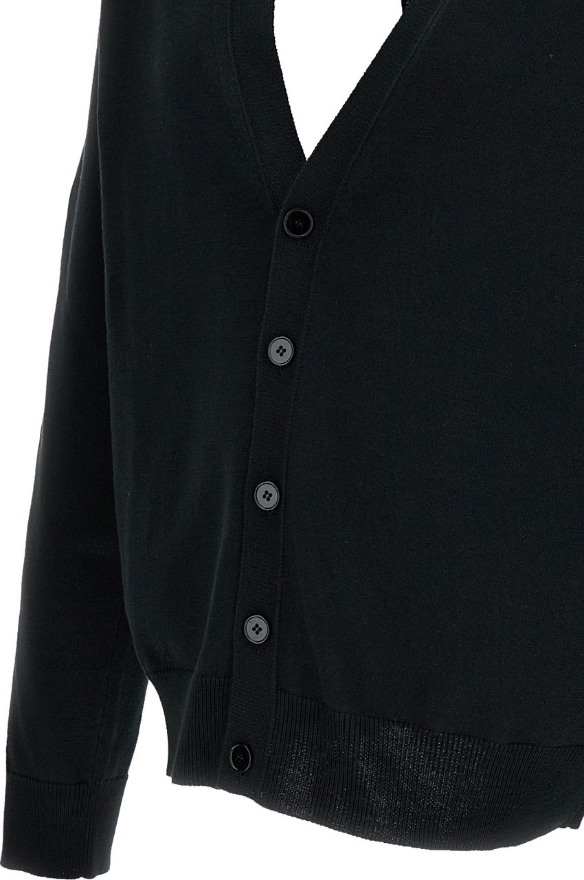 Givenchy Contrast Intarsia V-Neck Long-Sleeved Cardigan with Couture Seams Zwart