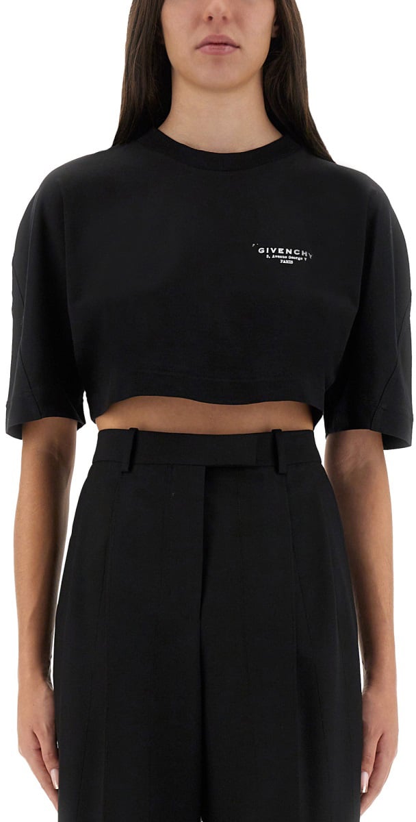 Givenchy CROPPED T-SHIRT WITH LOGO PRINT Zwart