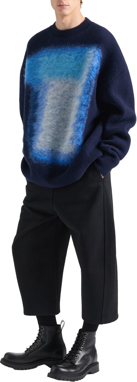 Givenchy Abstract Patterned Blue Grey Crewneck Sweater Zwart