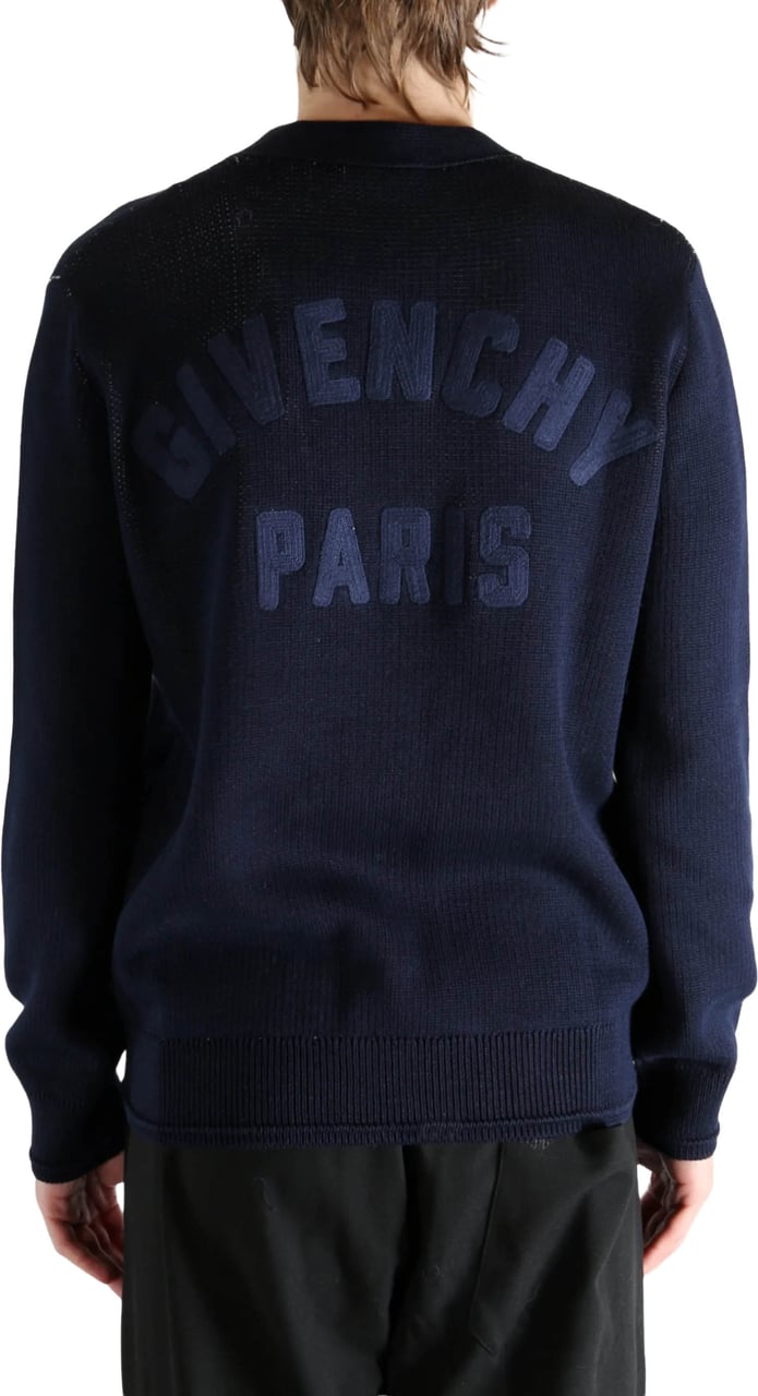 Givenchy Deep V-Neck Embossed Ribbed Cotton Cardigan Zwart