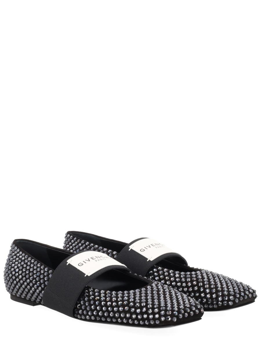 Givenchy Black Sliced Square Calf Leather Flats Zwart