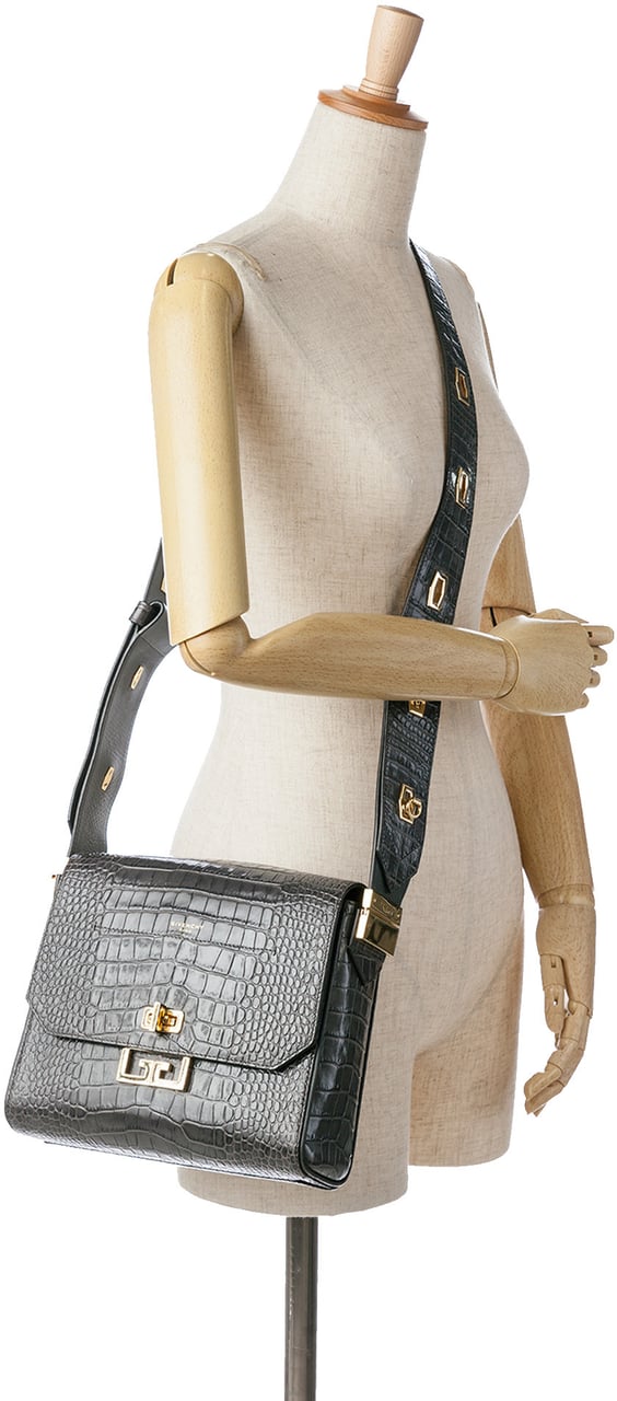Givenchy Medium Croc Embossed Eden Crossbody Grijs