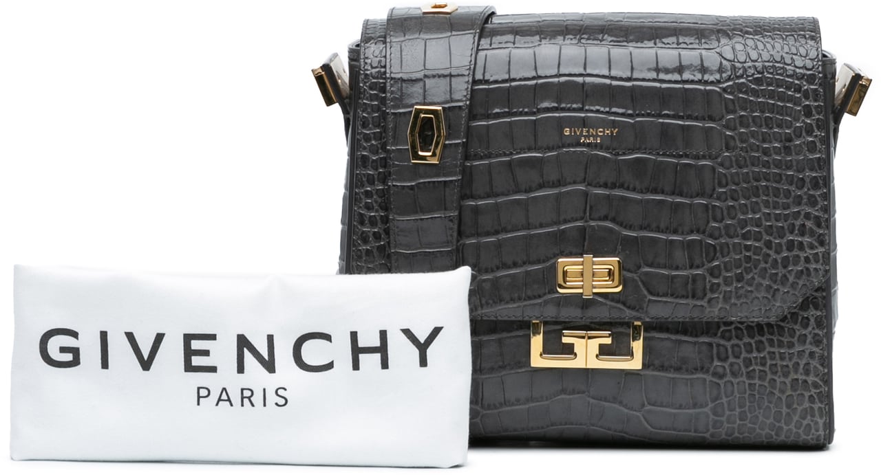 Givenchy Medium Croc Embossed Eden Crossbody Grijs