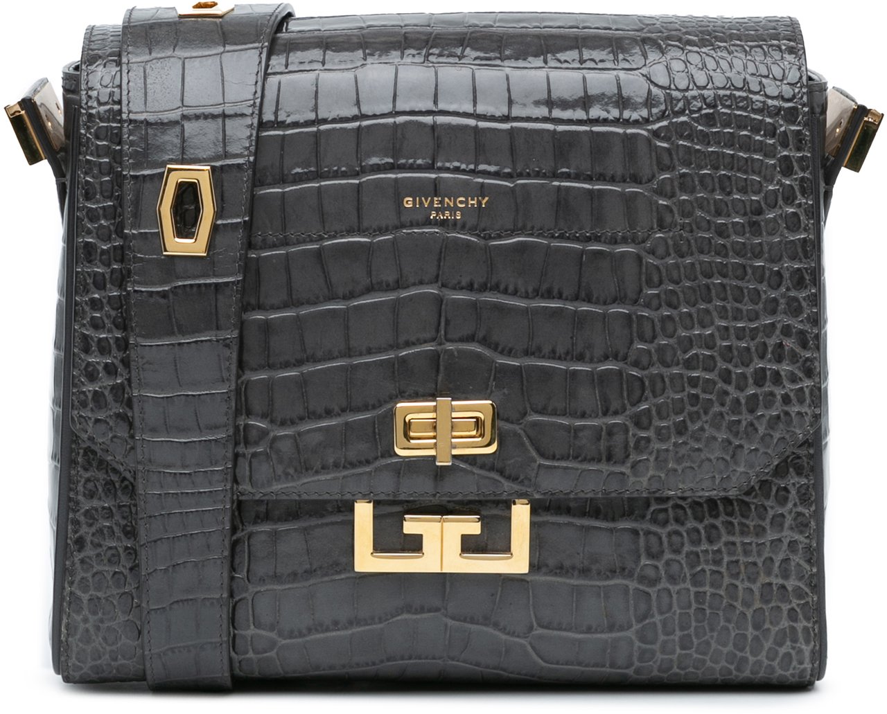 Givenchy Medium Croc Embossed Eden Crossbody Grijs