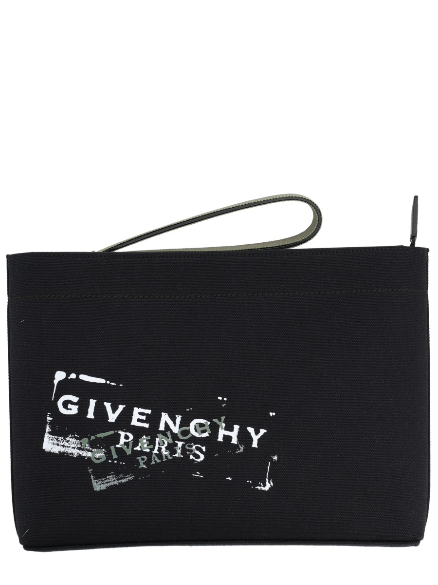 Givenchy Print Cotton Wrist Strap Pouch Zwart