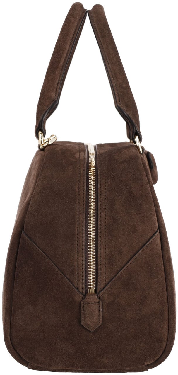 Givenchy Brown Structured Suede Gold Zipper Handbag Bruin