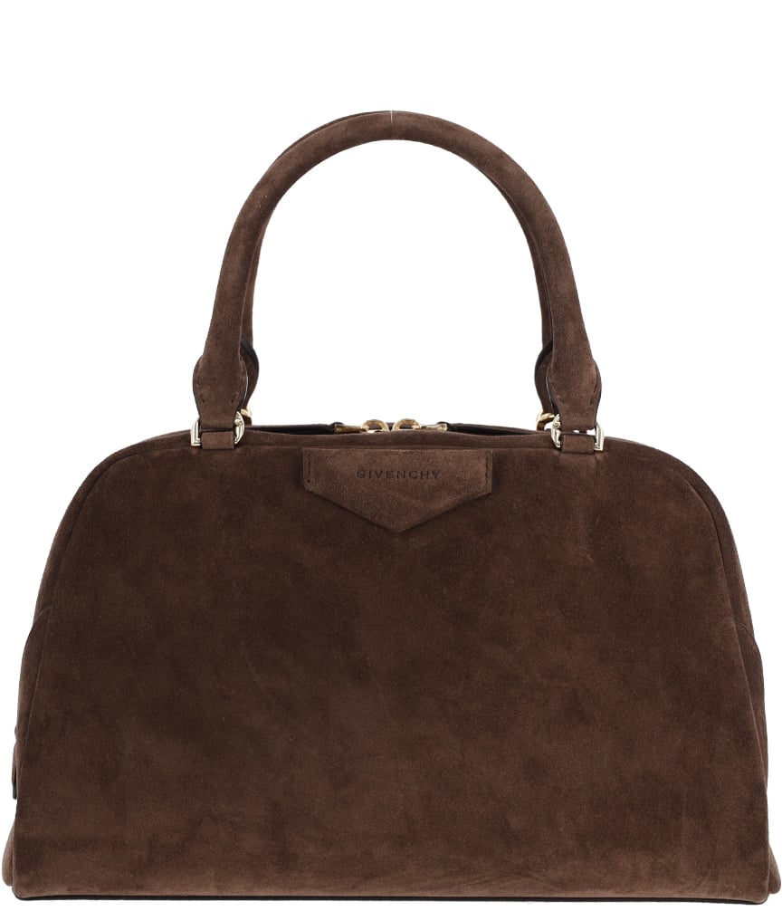 Givenchy Brown Structured Suede Gold Zipper Handbag Bruin