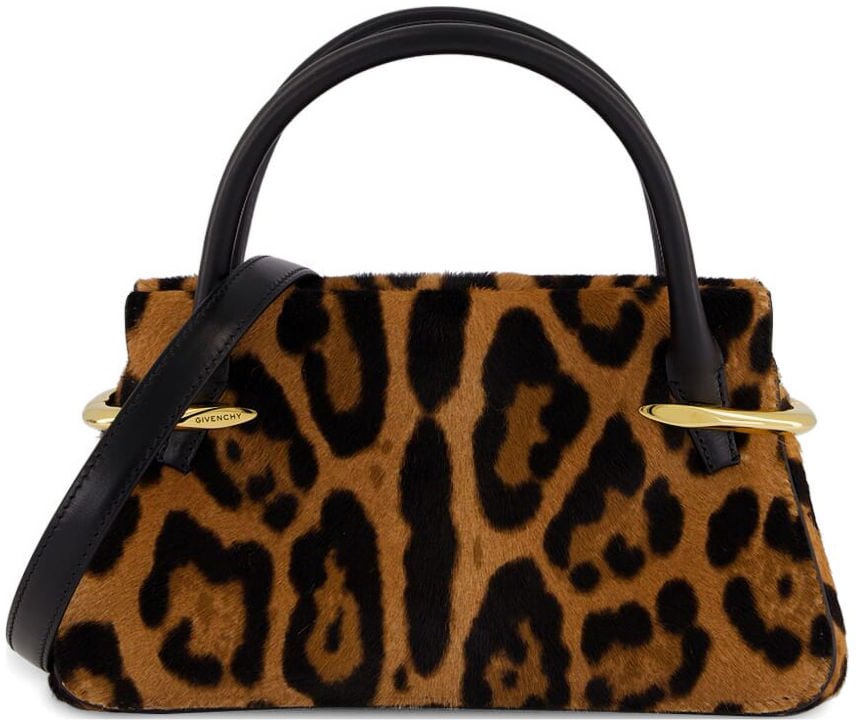 Givenchy Structured Leopard Print Handbag Bruin