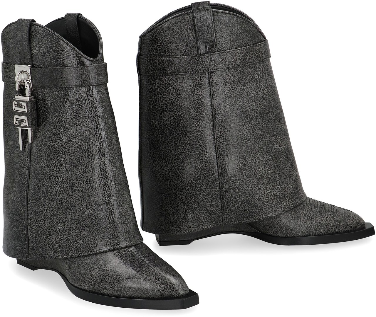 Givenchy Shark Lock Cowboy Leather ankle boots Zwart