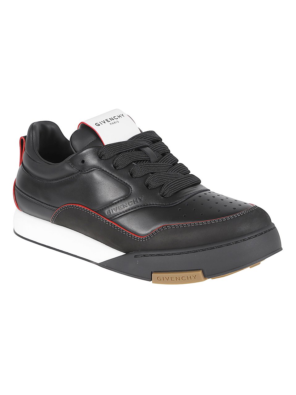Givenchy Black Leather Sneakers with Bold Red Accents Grijs