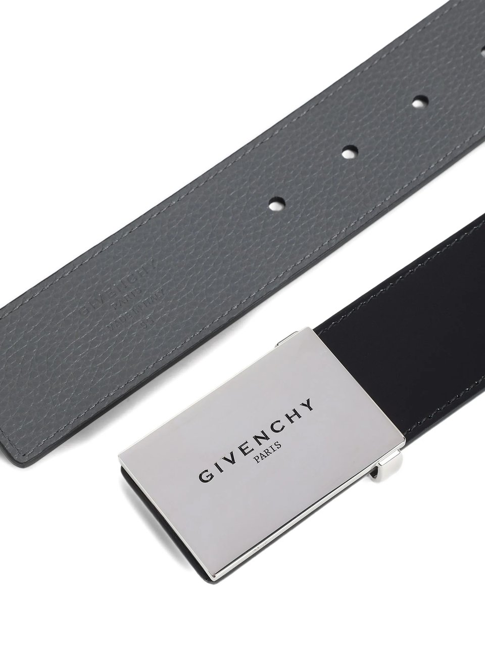 Givenchy Metal Plaque Black Calf Leather Belt Grijs