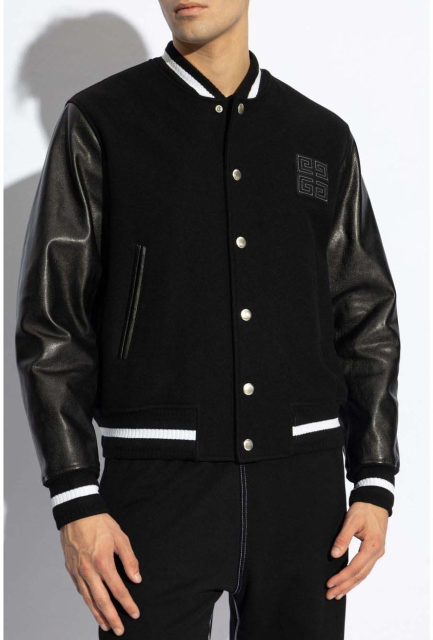 Givenchy Black Wool and Leather Jacket Zwart