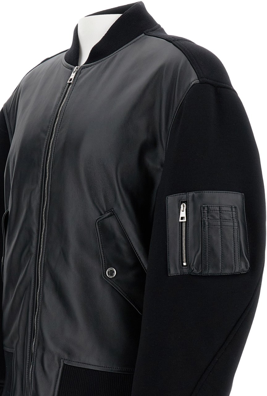 Givenchy Couture-Seam Bomber With Leather Front And Functional Details Zwart
