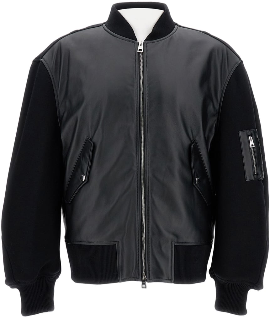 Givenchy Couture-Seam Bomber With Leather Front And Functional Details Zwart