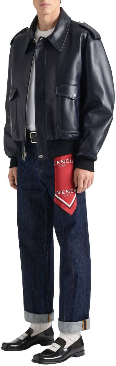 Givenchy Dark Navy Soft Leather Bomber Jacket Blauw