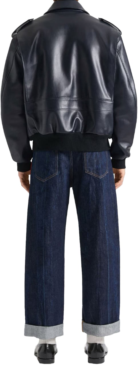 Givenchy Dark Navy Soft Leather Bomber Jacket Blauw