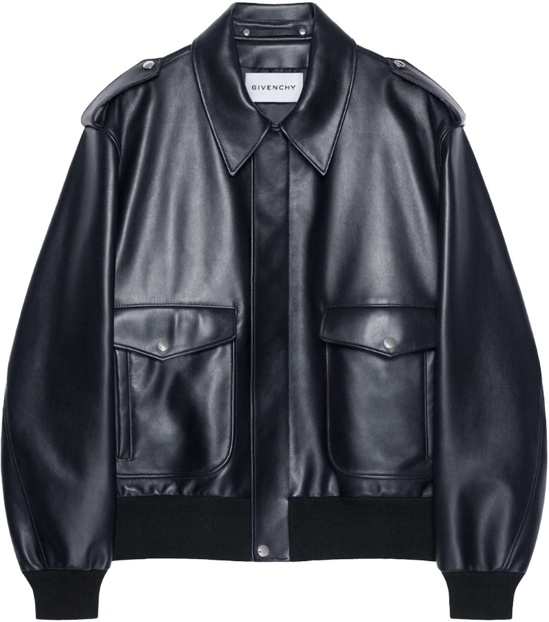 Givenchy Dark Navy Soft Leather Bomber Jacket Blauw