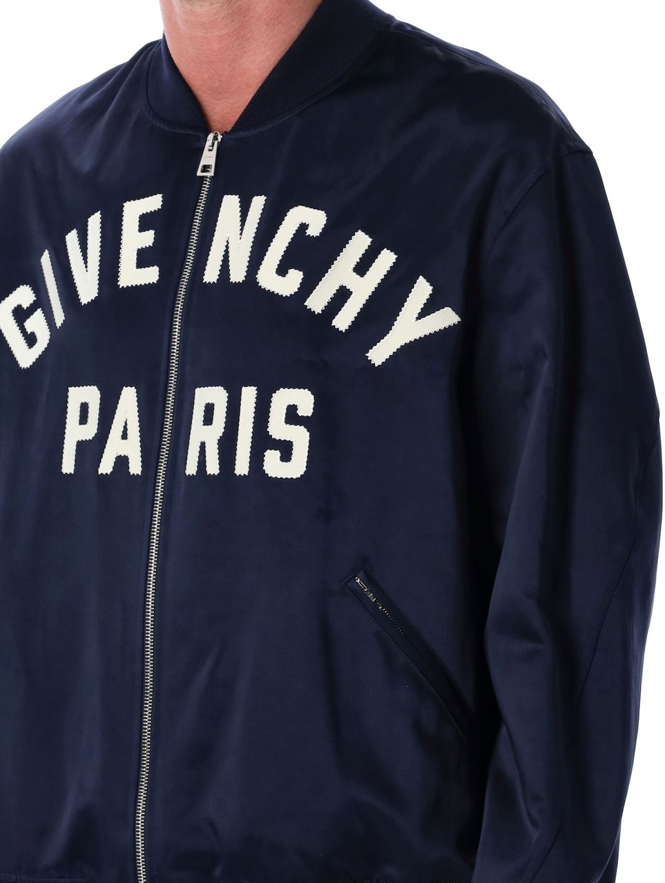 Givenchy Satin Bomber Logo Blu Blauw