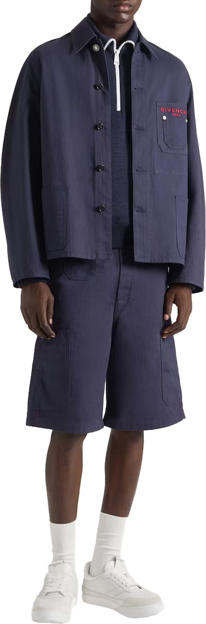 Givenchy Patch Pockets Boxy Blue Cotton Jacket Grijs