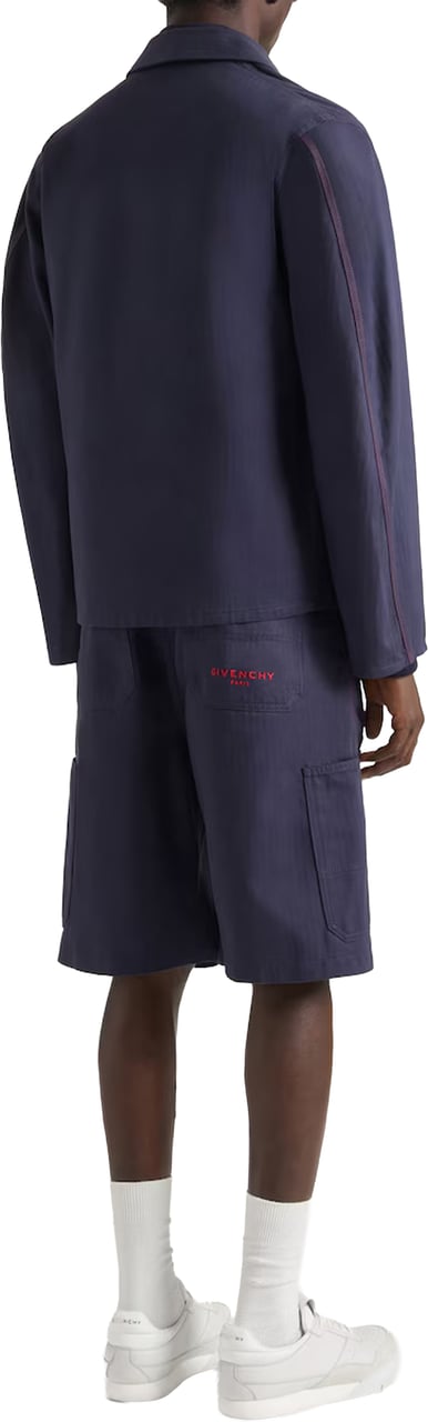 Givenchy Patch Pockets Boxy Blue Cotton Jacket Grijs