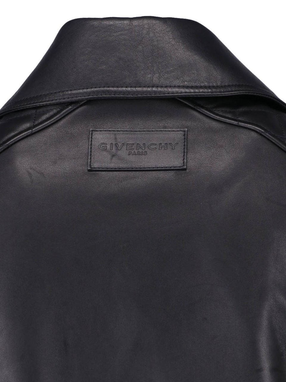 Givenchy Cropped Black Leather Jacket with Asymmetrical Zipper Zwart