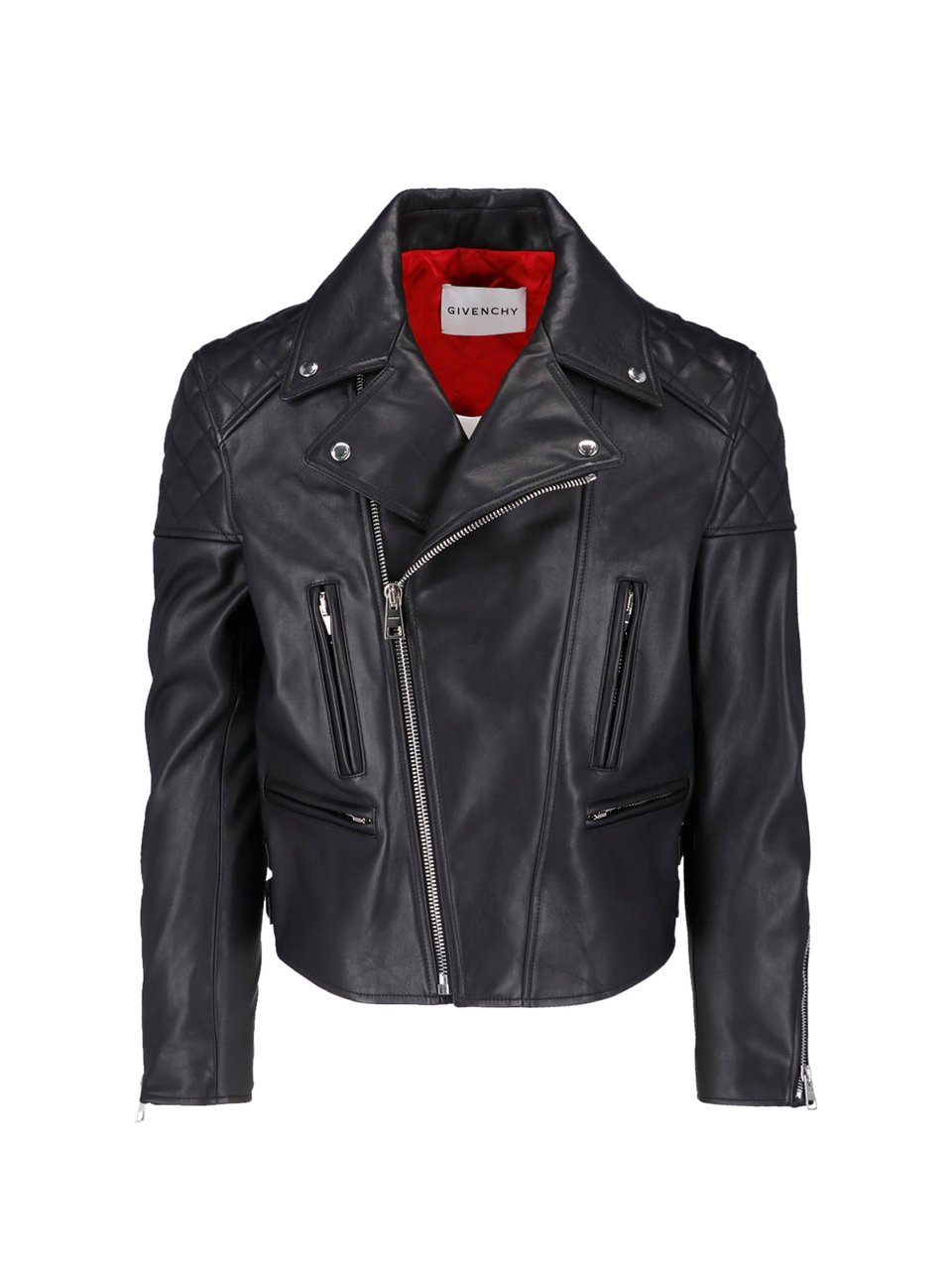 Givenchy Cropped Black Leather Jacket with Asymmetrical Zipper Zwart