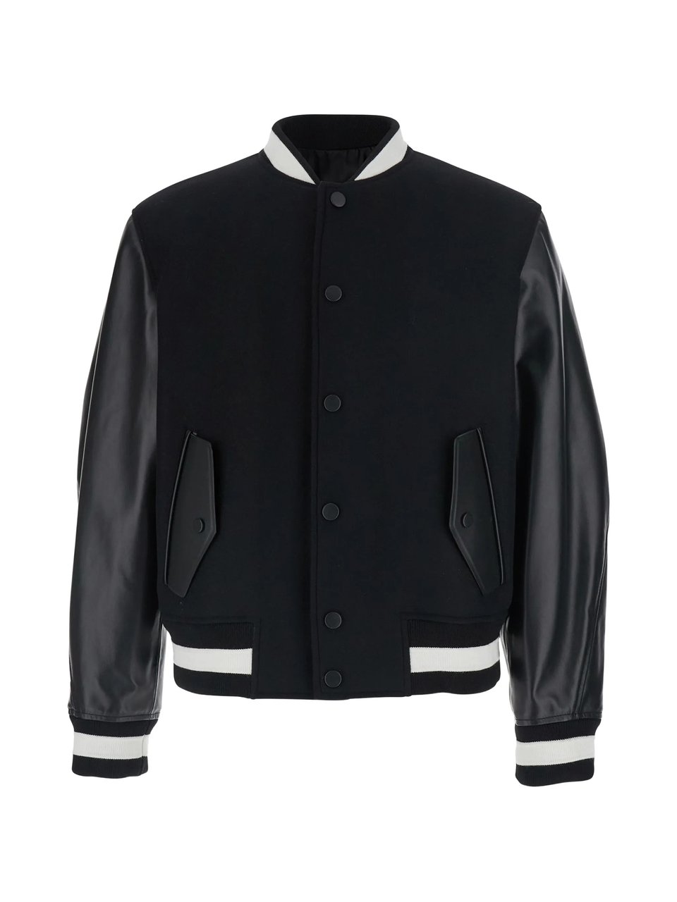 Givenchy Wool Varsity Contrast Leather Sleeves Blazer Zwart