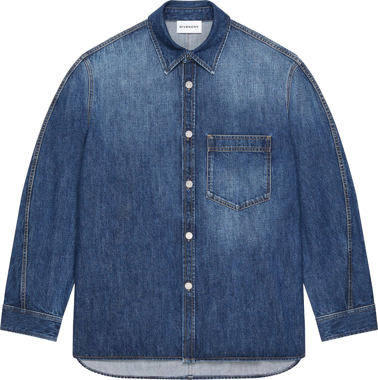 Givenchy Medium Blue Denim Pointed Collar Overshirt Groen