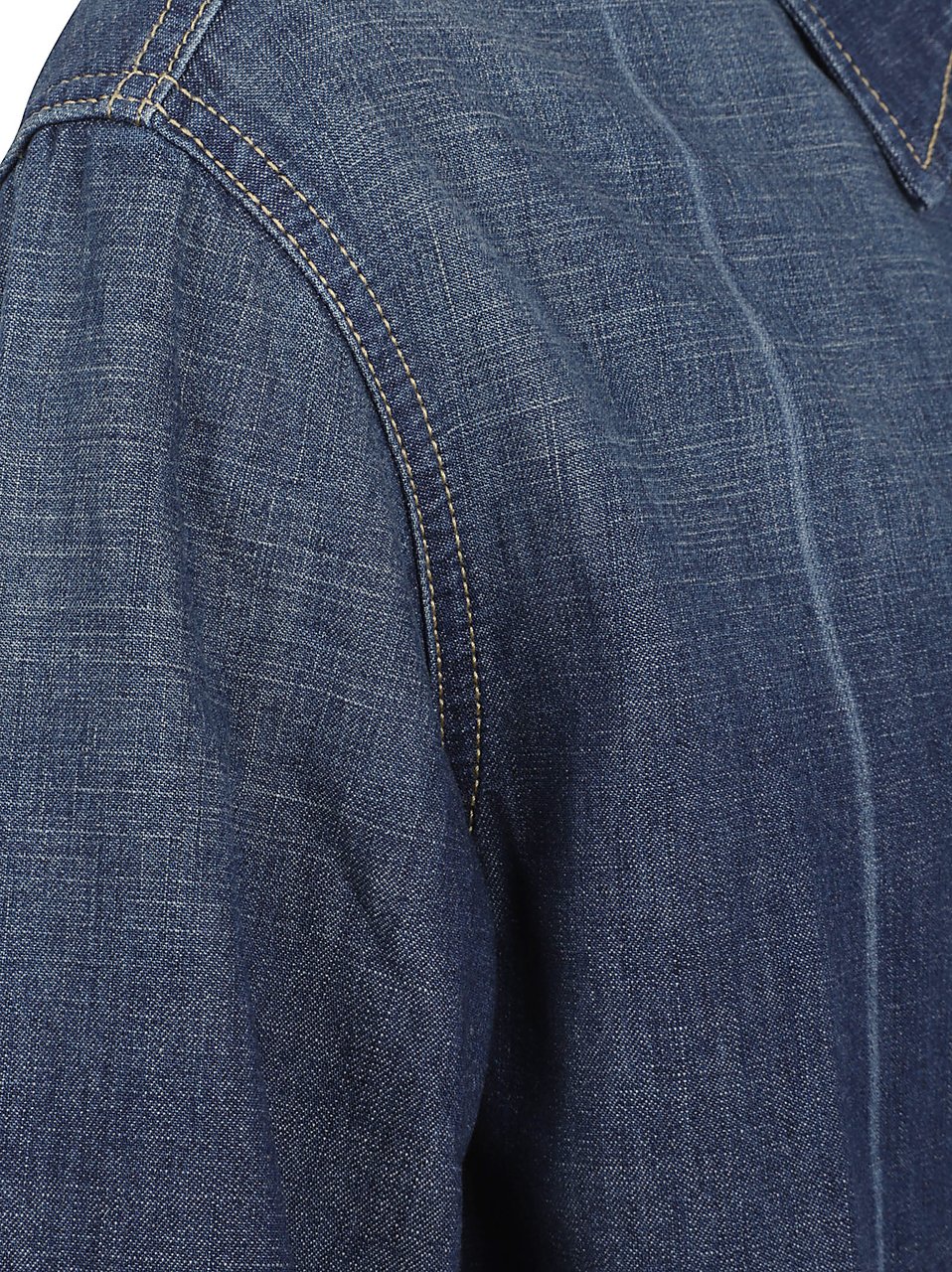 Givenchy Indigo Blue Long-Sleeved Denim Shirt with Leather Detail Blauw