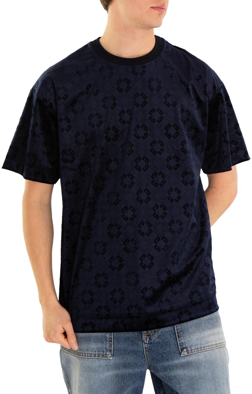 Givenchy Heren Monogram Velvet Shirt Blauw Blauw