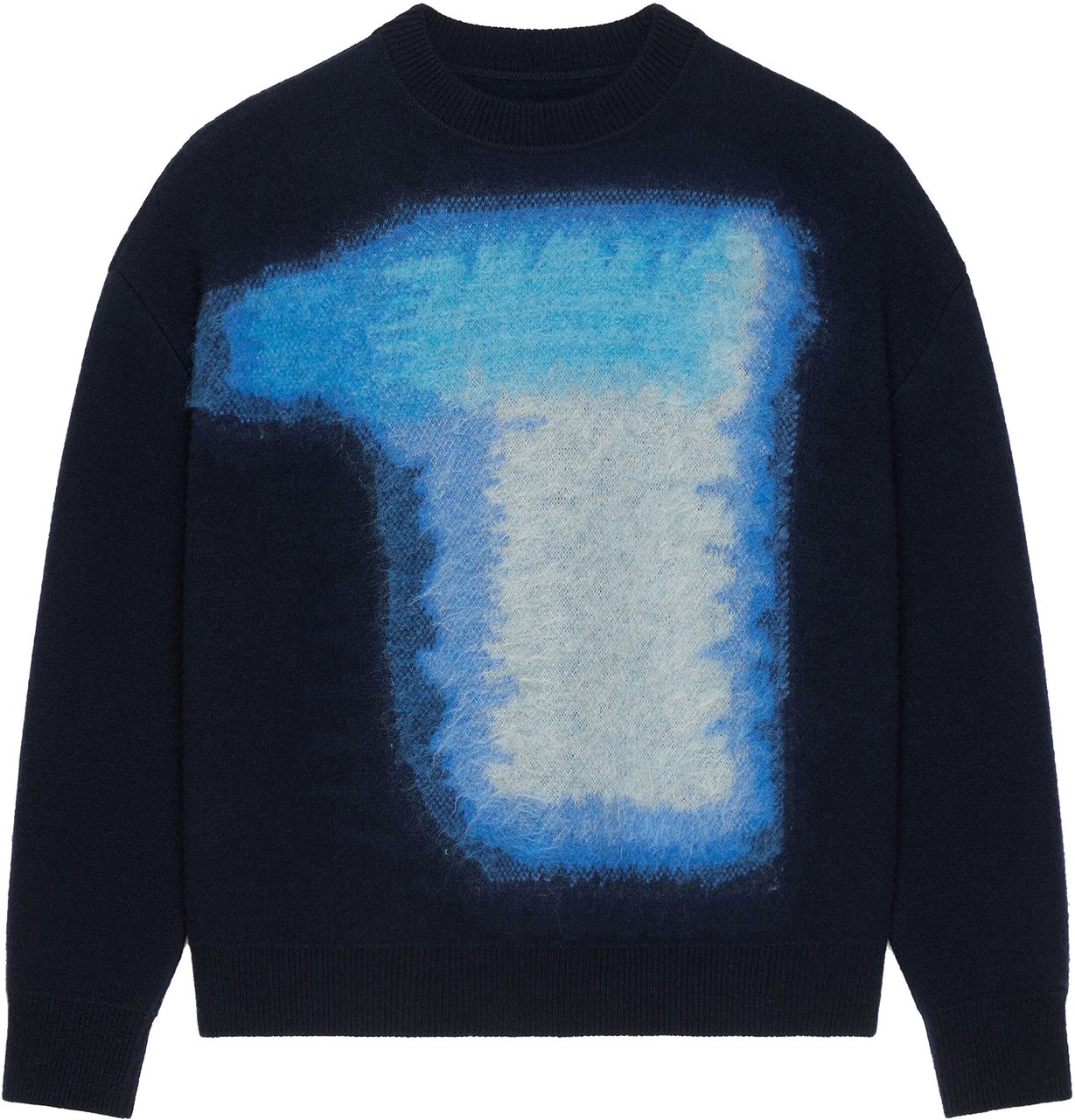 Givenchy Abstract Patterned Blue Grey Crewneck Sweater Zwart
