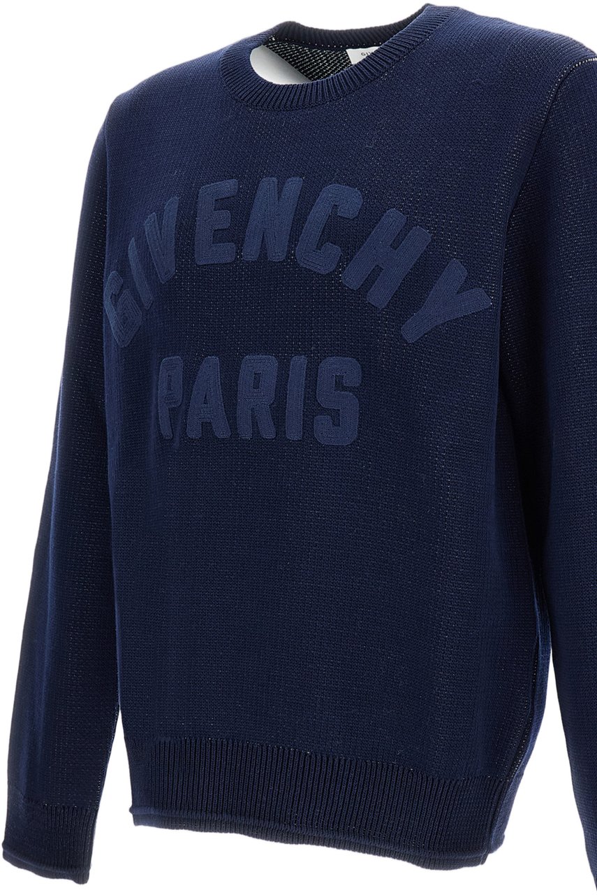 Givenchy Crewneck Sweater with Ottoman Detailing and Embroidered Logo Blauw