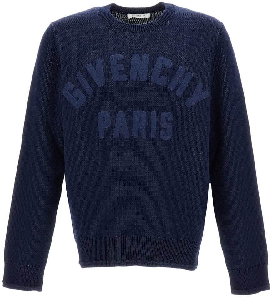 Givenchy Crewneck Sweater with Ottoman Detailing and Embroidered Logo Blauw