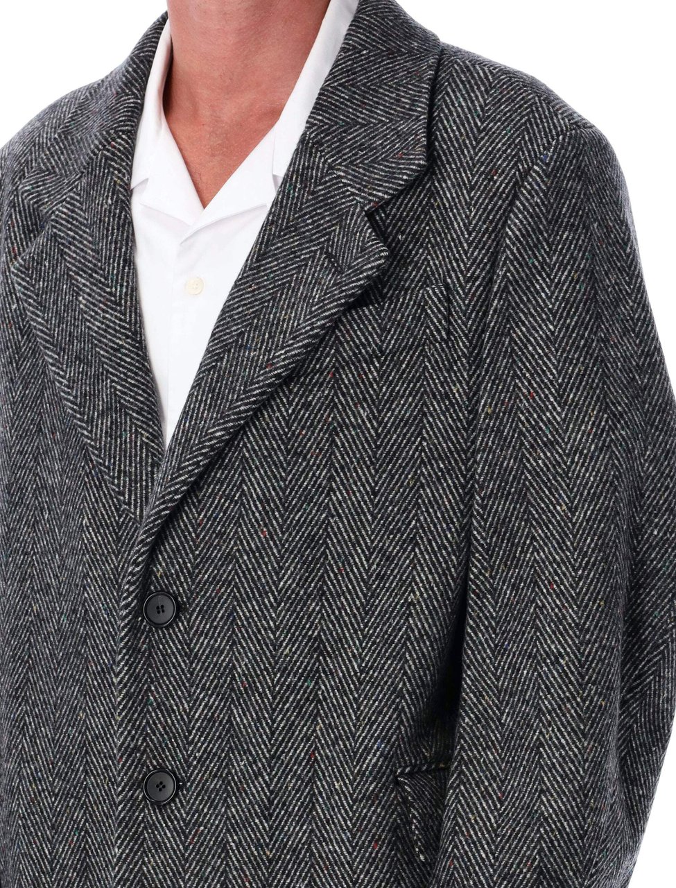 Givenchy Coat Herringbone Wool Nero Zwart