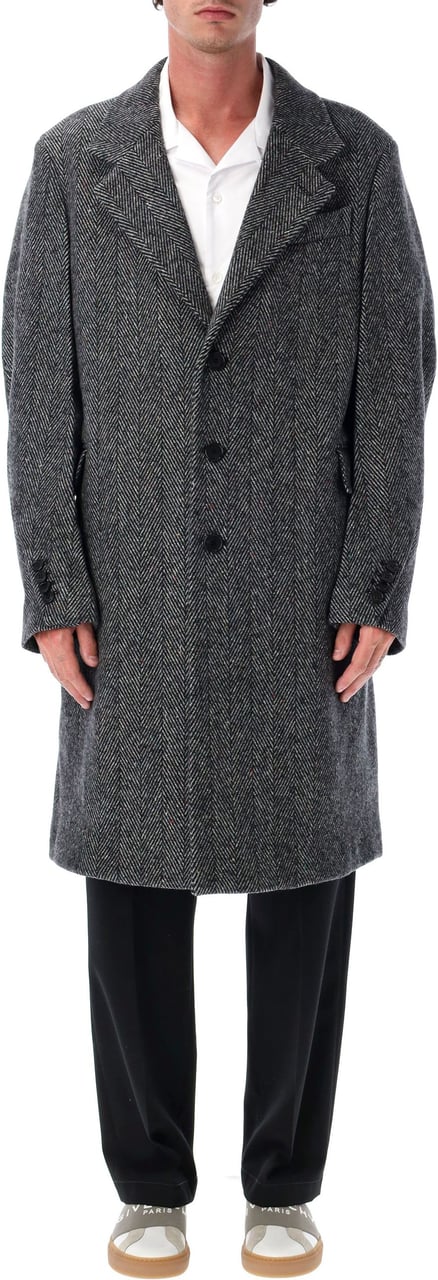 Givenchy Coat Herringbone Wool Nero Zwart