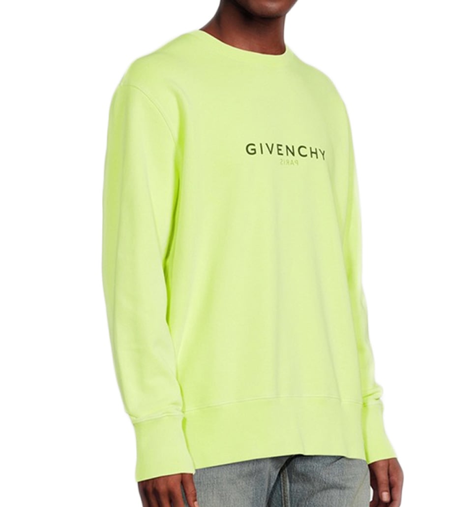 Givenchy Fluorescent Yellow Crewneck Sweatshirt with Centered Logo Geel